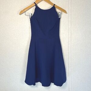 NWT Lulus high halter neck fit and flare tie navy blue minidress size xs